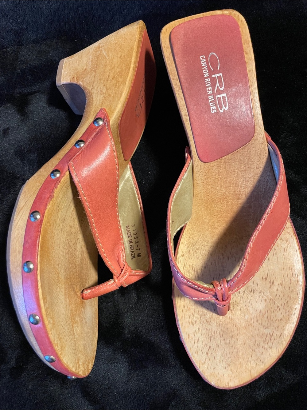 CRB Canyon River Blues-Made in Brazil 🇧🇷 Women Pink Leather Studded Wood Sandals